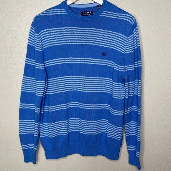 Chaps Mens Blue and White Striped Crew Neck Sweater Size L - Picture 1 of 8
